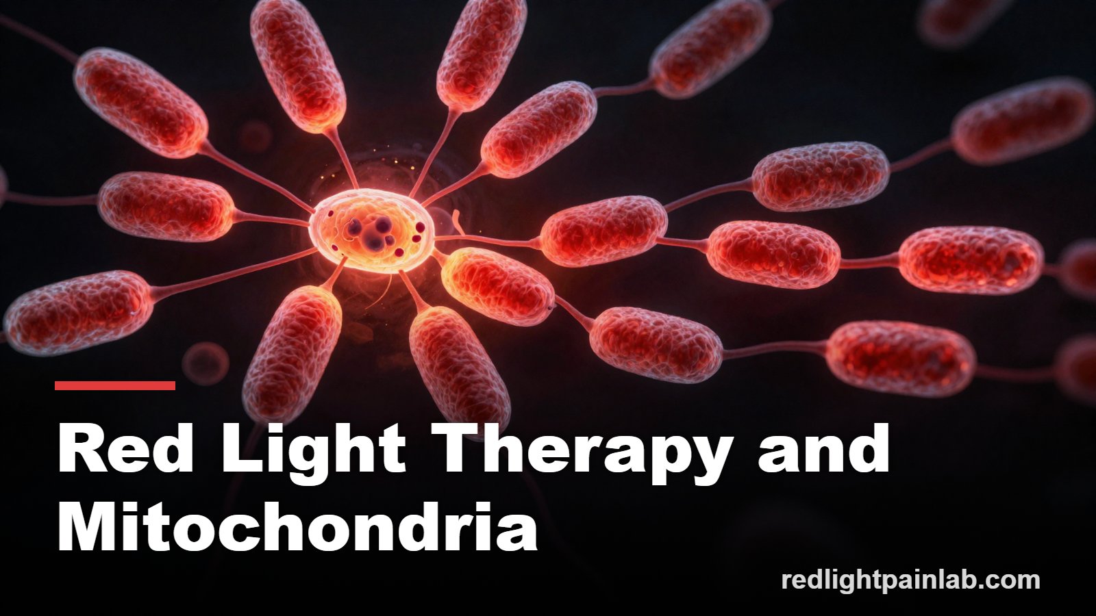 Red light therapy and mitochondria, glowing mitochondria absorbing red light
