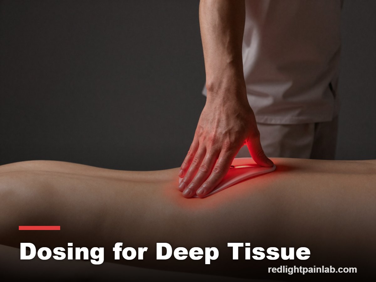 Red light therapy panel treating the lower back and hip at a measured distance