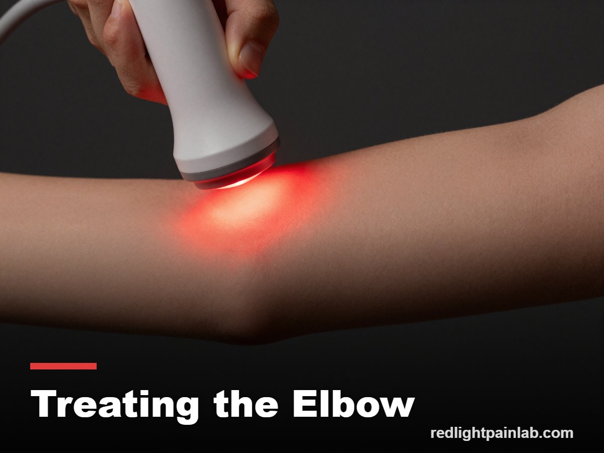 Red light therapy device treating an elbow
