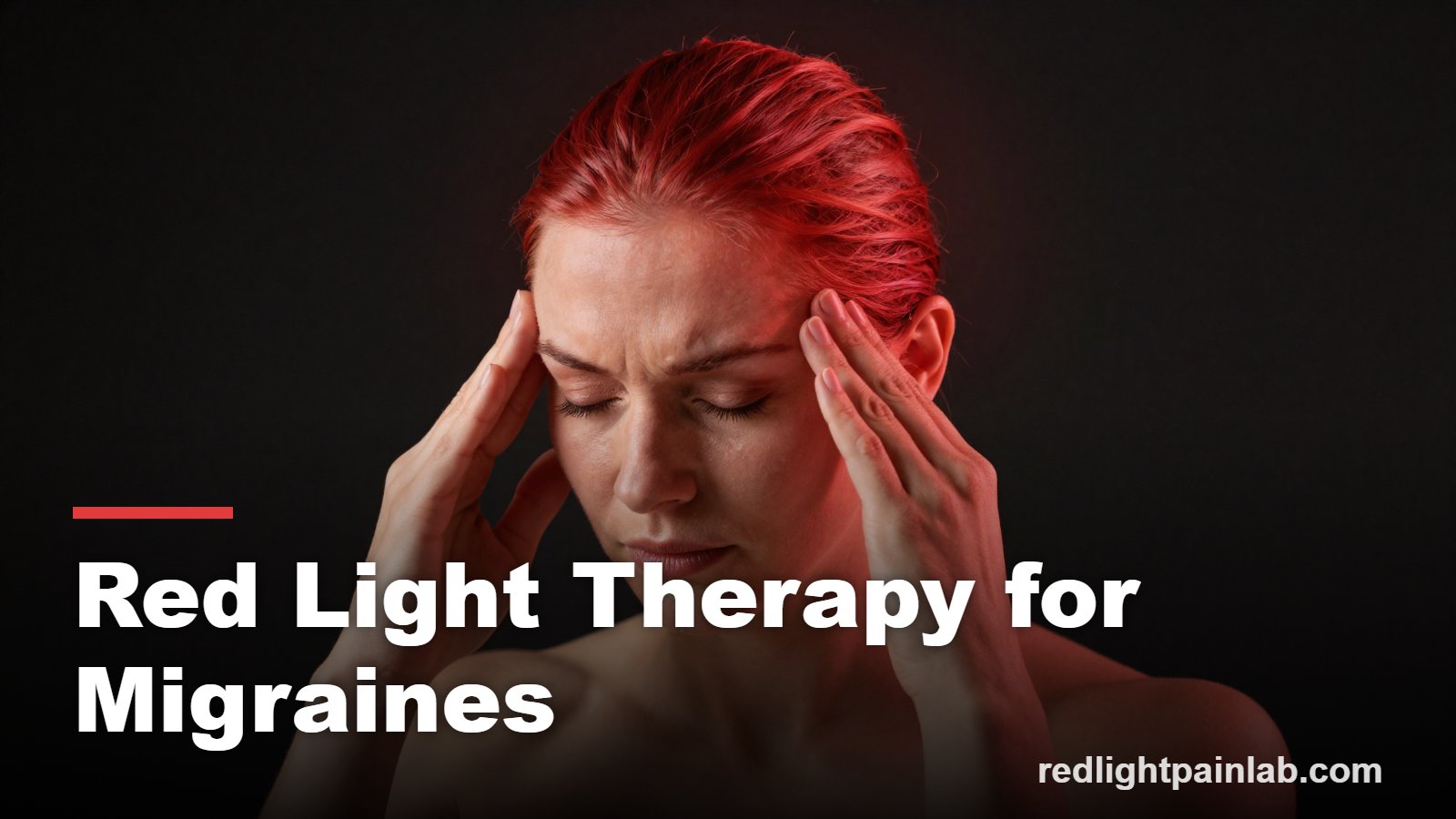 Calm person easing a headache with a soft red and near-infrared glow around the head and neck