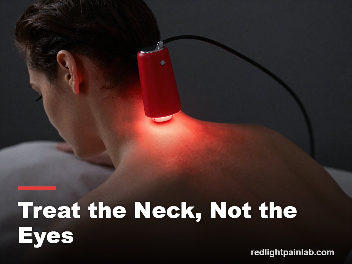 Red light therapy device applied to the back of the neck and base of the skull for headaches