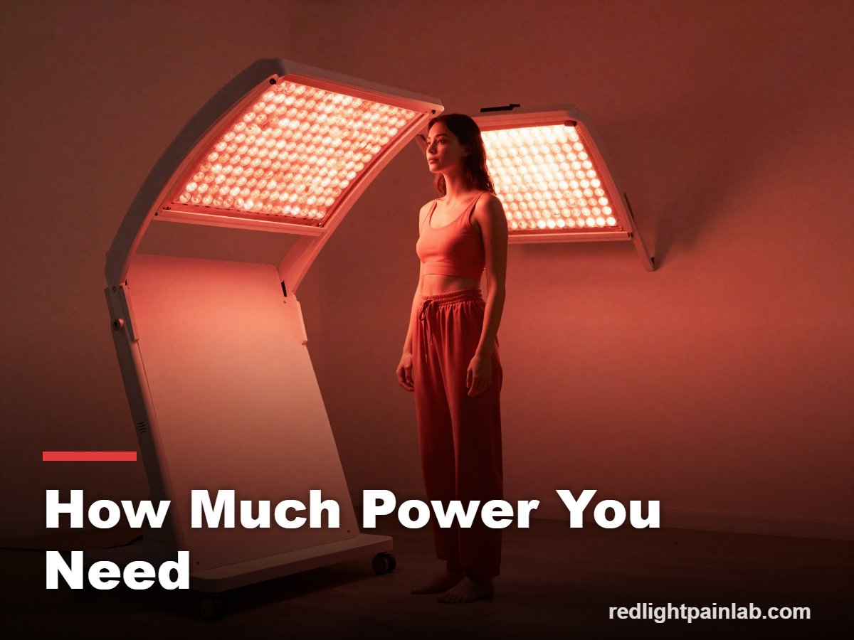 Person standing in front of a powerful red light therapy panel at home
